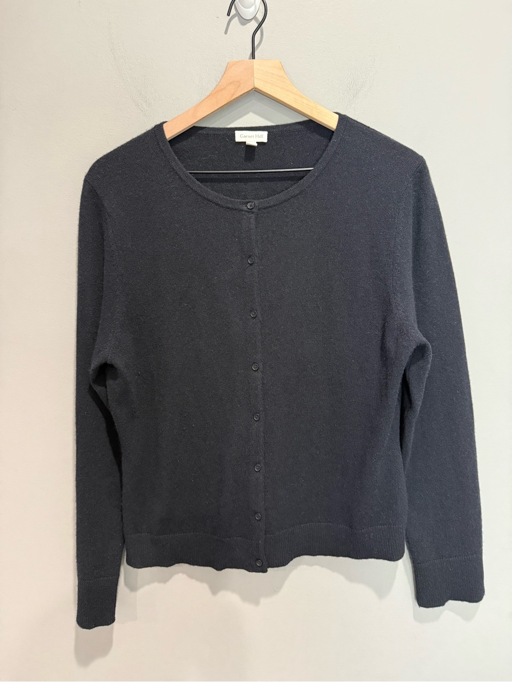 Garnet Hill 100% Cashmere Black Button Cardigan Sweater XL